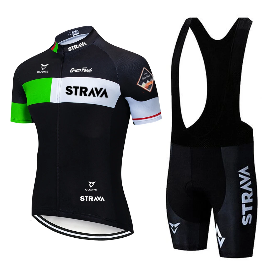 

Трикотажный комплект для велоспорта STRAVA, летняя одежда для велоспорта, дышащая мужская рубашка с коротким рукавом, велосипедные шорты с наг...