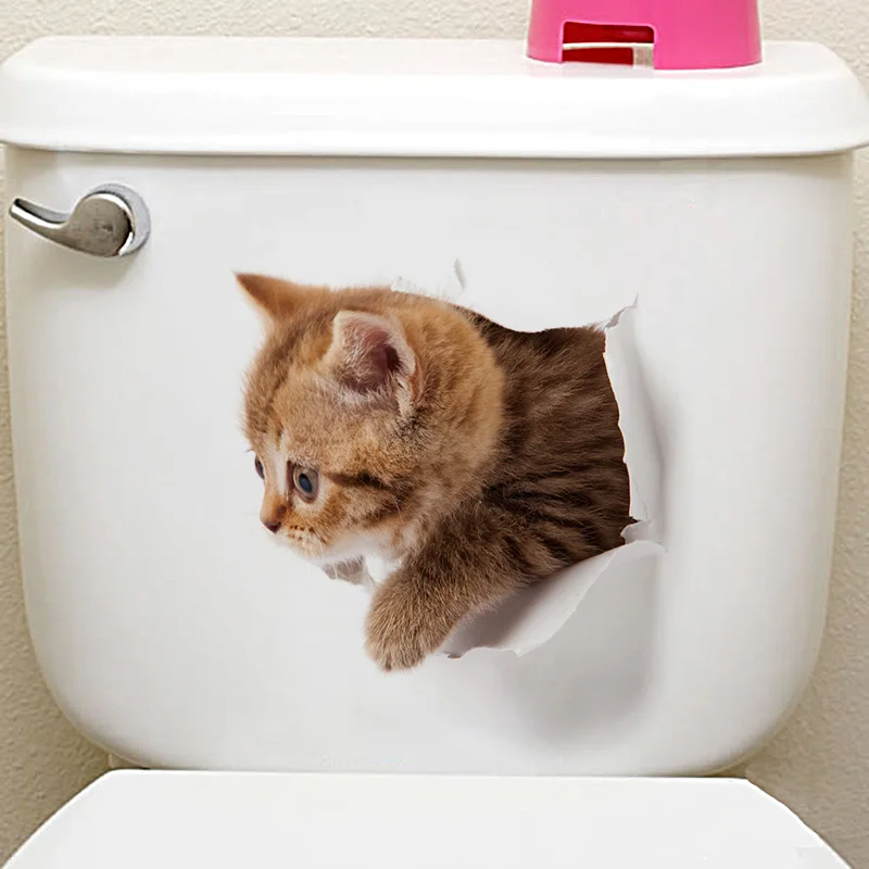 Различные милые котенок животное, мультяшная кошка стикер на стену 3D яркий ребенок детская комната ванная комната Декор пилинг и палка Туалет стикер - Цвет: 2