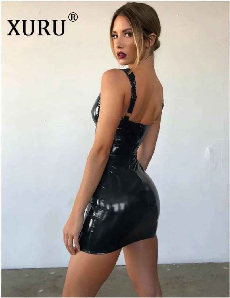 

XURU 2020 European and American Women's Autumn Dress Sexy Gloss Wrapped Strap Waist Dress