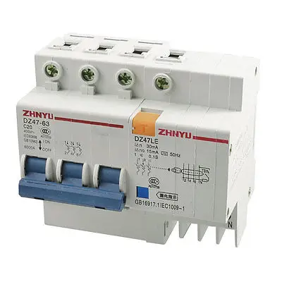 AC 400V 20A защита от перегрузки ELCB прерыватель цепи при утечке на землю 3P + N |
