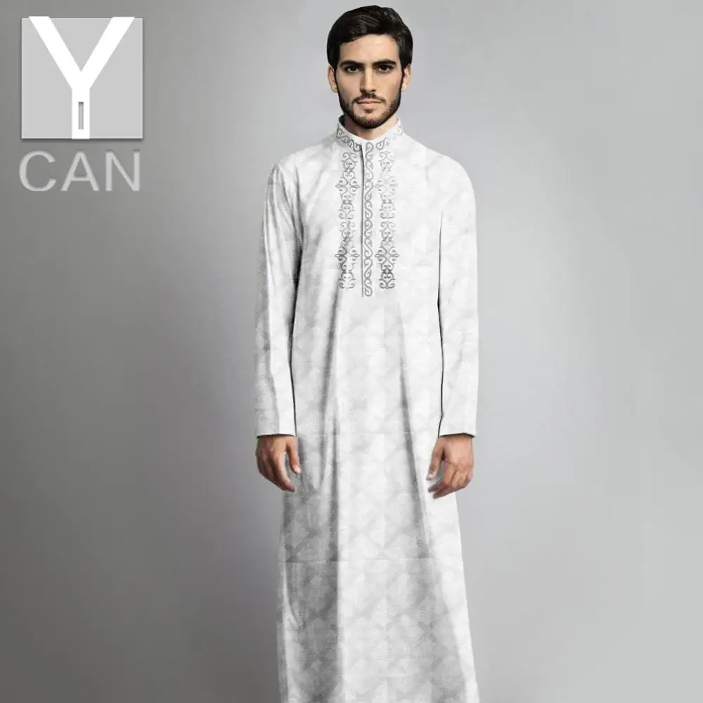 Y-CAN Muslim Fashion Men s Jubba Thobe Texture Robe Long Sleeve Saudi Arab Lace Pakistan Free Kaftan Islamic Clothing Y201021