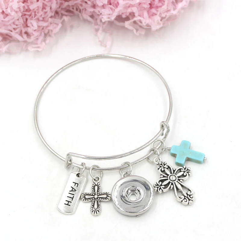 

10PCS Wholesale Bangle Faith Cross Charm Interchangeable liobonar Snap Buttons Charms Bracelets For Women Friends Gifts Pulsera