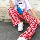 Брюки Harajuku, с принтом, широкие, розовые, прямые, эластичные, с высокой талией, уличные, винтажные, 2021