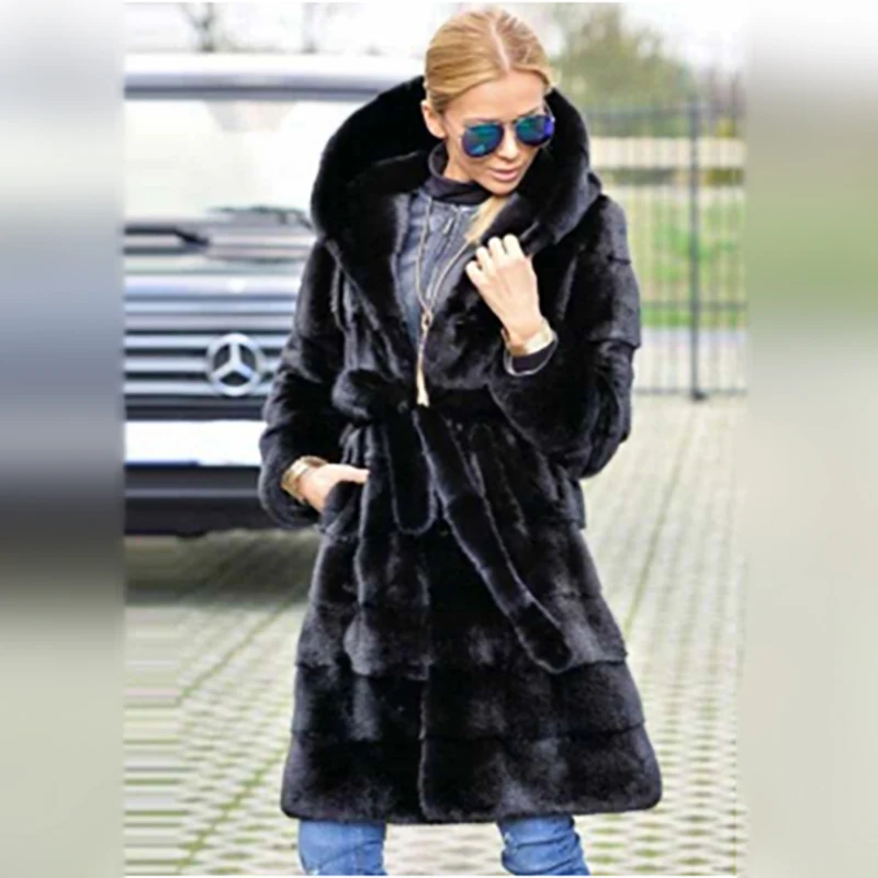 

Fashion Long Mink Fur Coats Real Winter 2021 New Women Genuine Full Pelt Mink Fur Coat With Hood Thick Warm Fur Overcoats Luxury