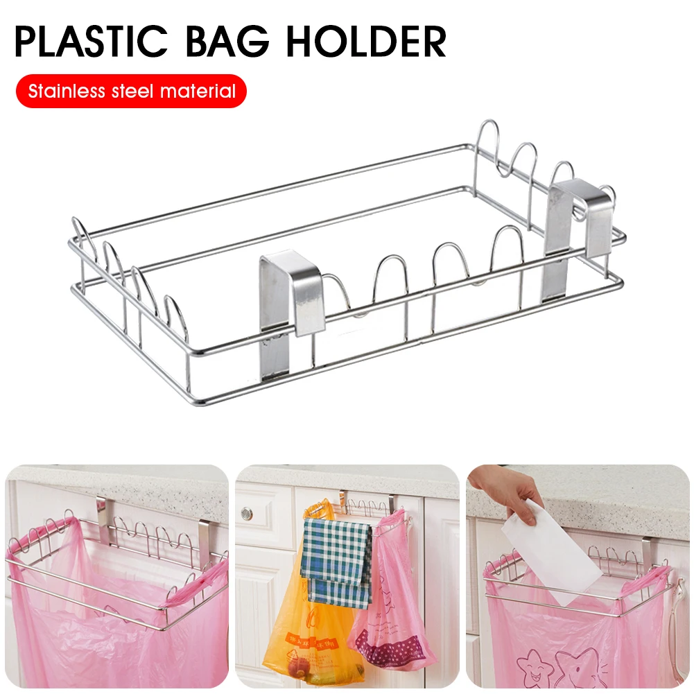 

Kitchen Trash Rack Cabinet Door Garbage Bags Holder Stainless Steel Closet Garbage Storage Holder for Kitchen RV Bathroom Drawer