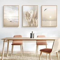 beige grass sunset beach palm tree car wall art canvas painting nordic posters and prints wall pictures for living room decor