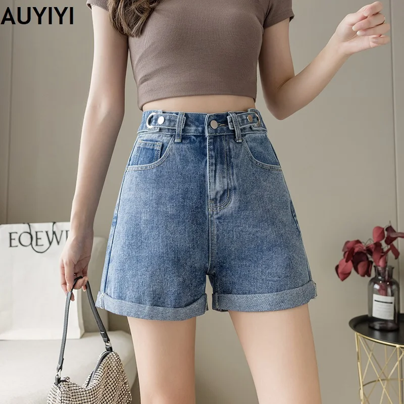 

High waist denim shorts women summer loose 2021 fashion casual new products rolled jeans women AUYIYI