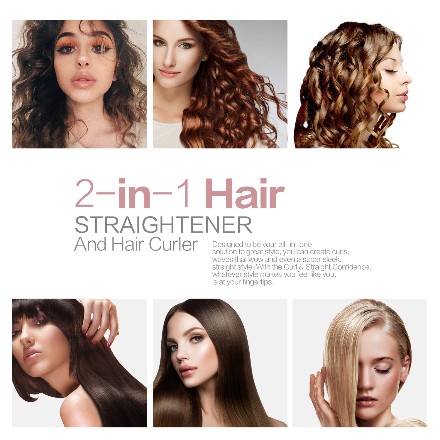 

Hair Curler Straightener 2 in 1 Spiral Wave Curling Iron Ceramic Professional Hair Straightener Flat Iron Styling Tool 2021 New