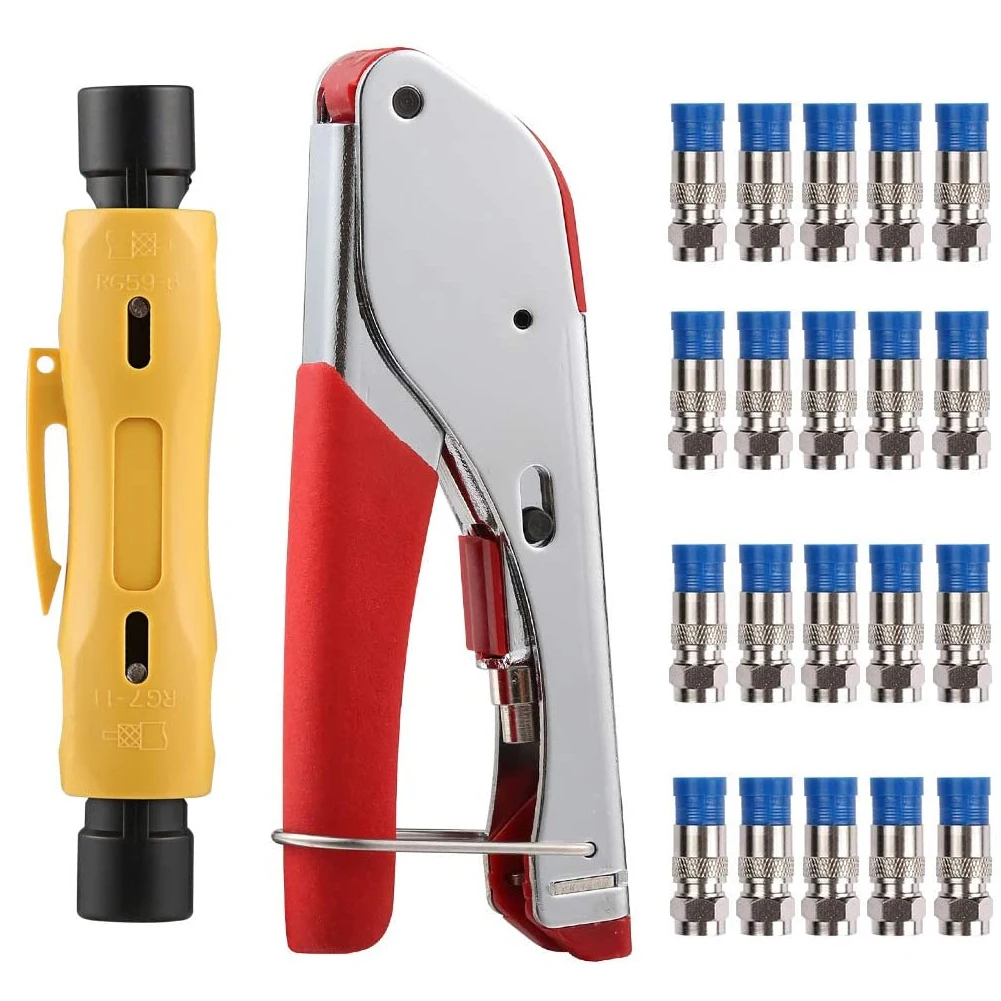 

Coax Cable Crimper Coaxial RG6 Compression Tool Kit With 20PCS F Connector Double Ended Coax Stripper For RG7/11
