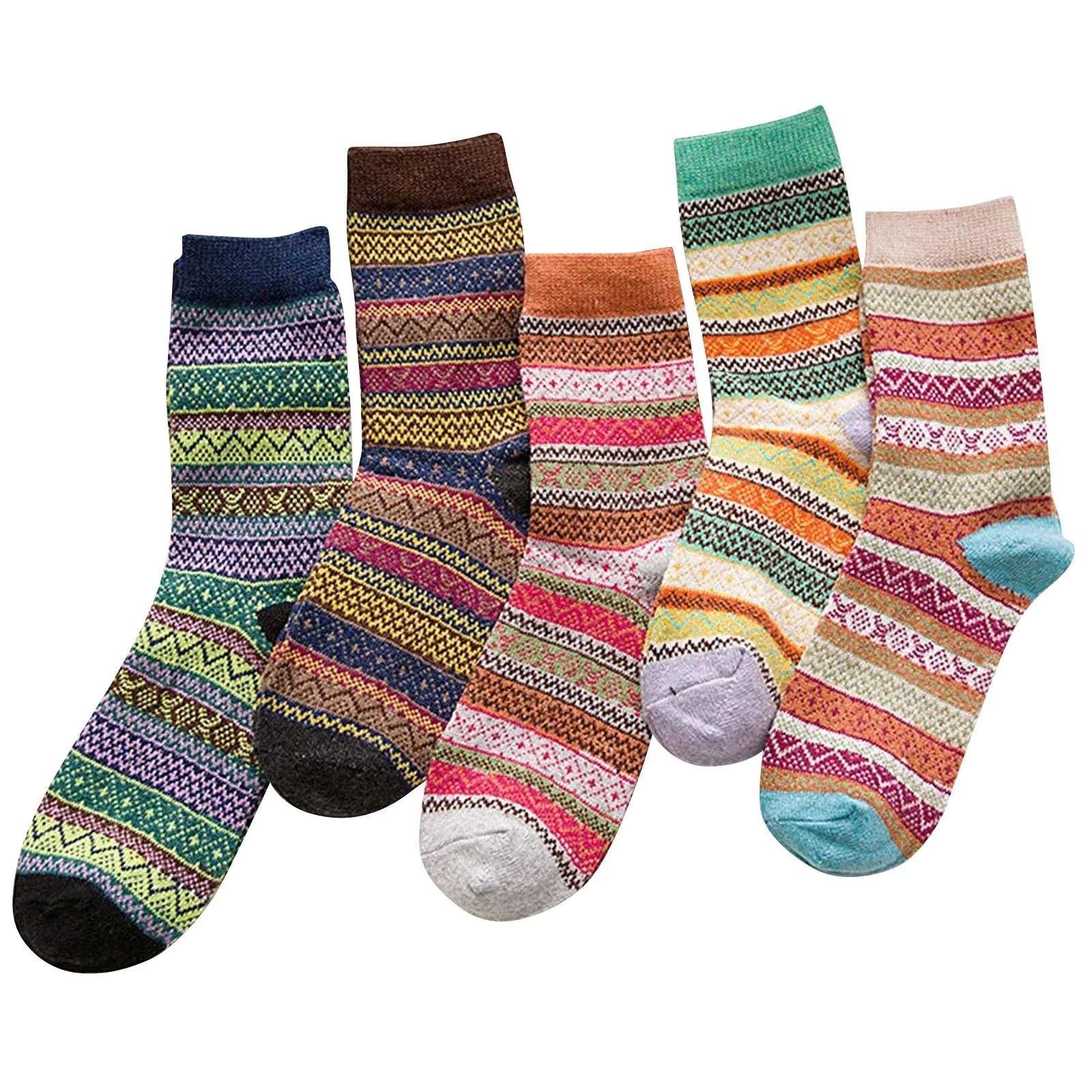 

5 Pack Womens Socks Vintage Winter Soft Warm Cold Knit Wool Socks Fashion Colorful Unisex Floor Sleeping Socks