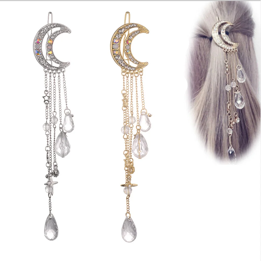 Женские туфли шпильки Луна Стразы Длинная цепочка со стразами бусины заколки для