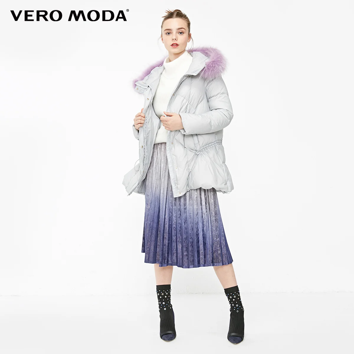 Vero Moda Женская куртка-пуховик с капюшоном из меха енота на шнурке | 318423539