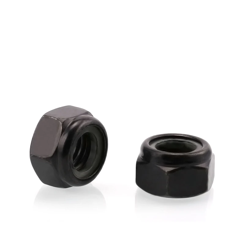 Черная стальная нейлоновая гайка с метрической резьбой шестигранная вставка