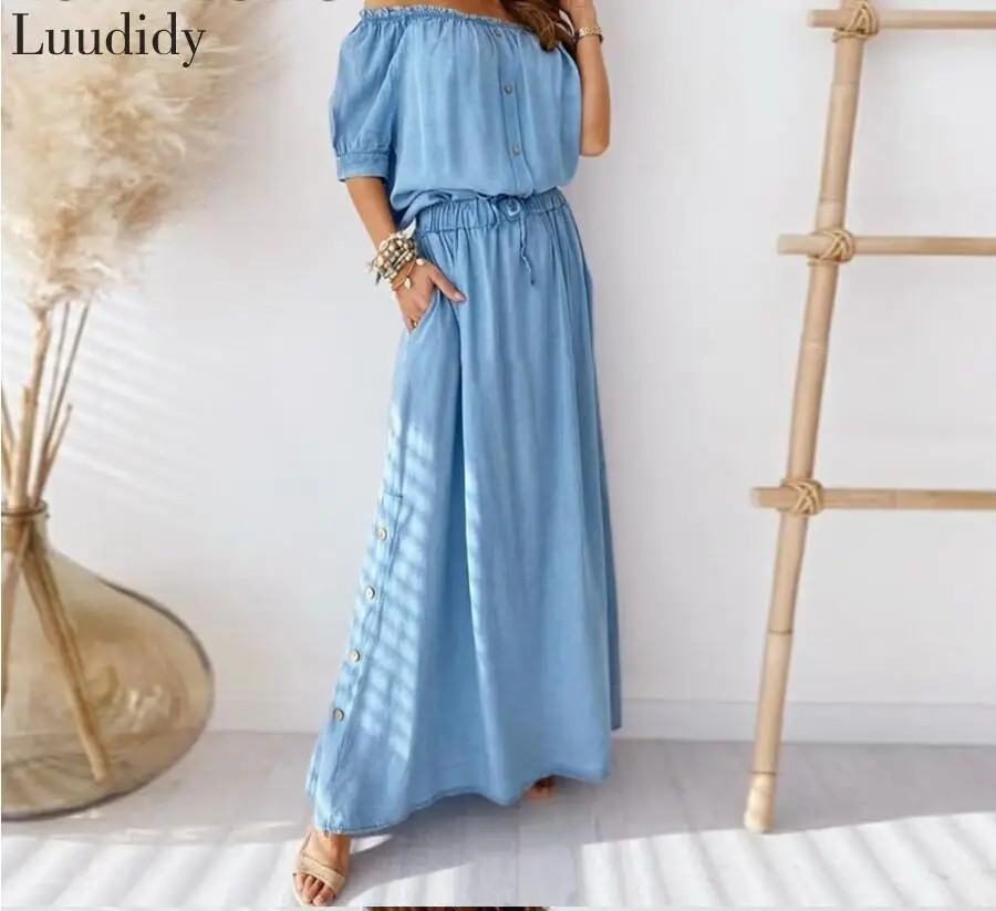 

Женский комплект с топом с открытыми плечами и юбкой, летние повседневные наряды