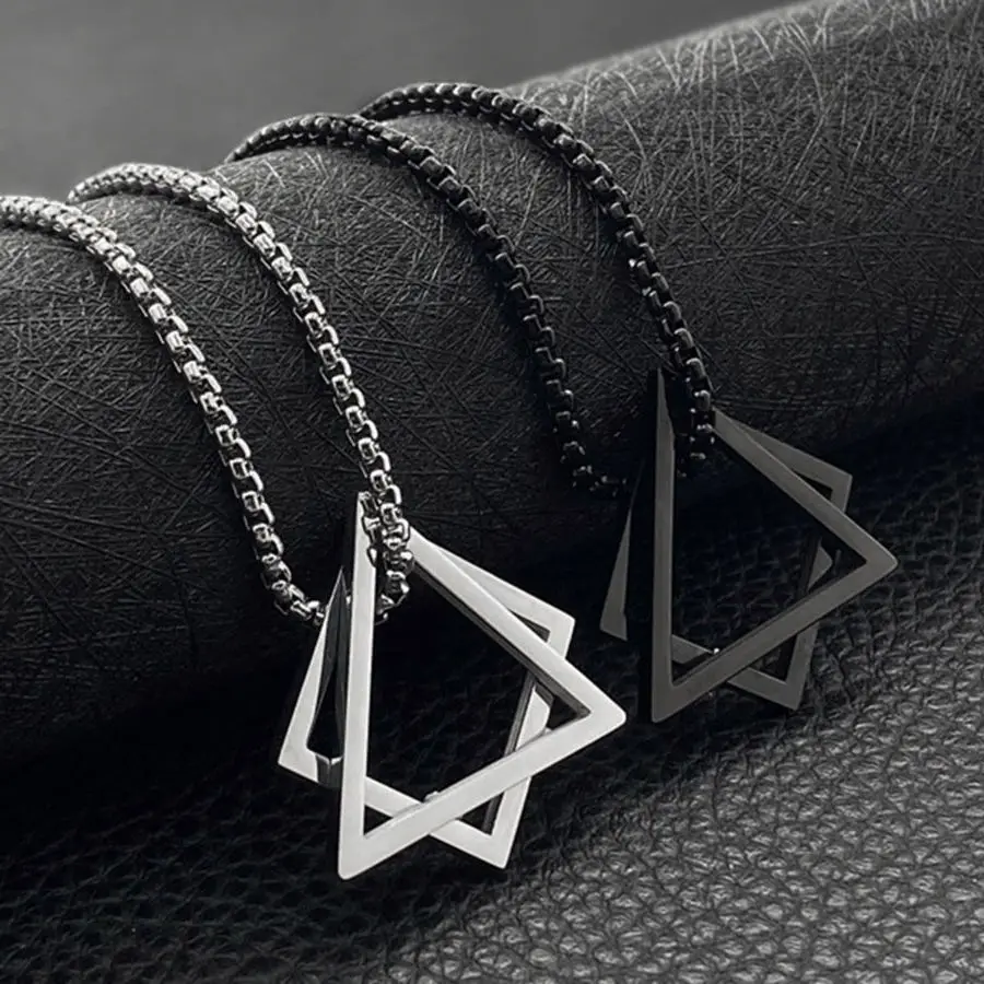 

Мужской кулон из нержавеющей стали, Геометрическая взаимная блокировка, квадратный треугольник, современный модный геометрический интерь...