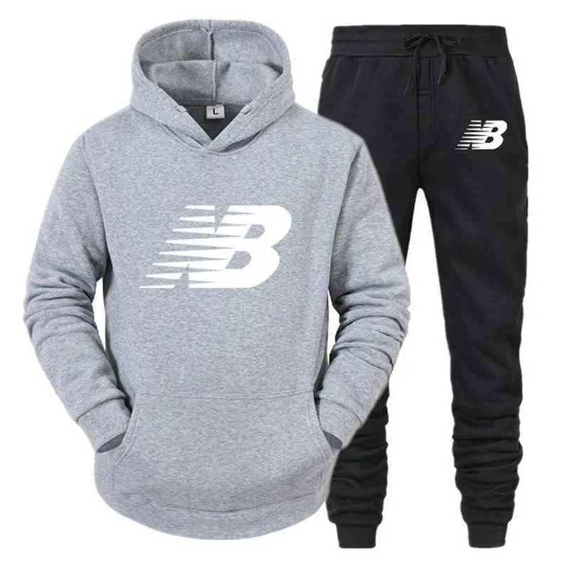 

Men's Brand NB Casual printing tracksuit winter male fashion Fleece suit sports Jogger men's sets hoodies Sportswear suit