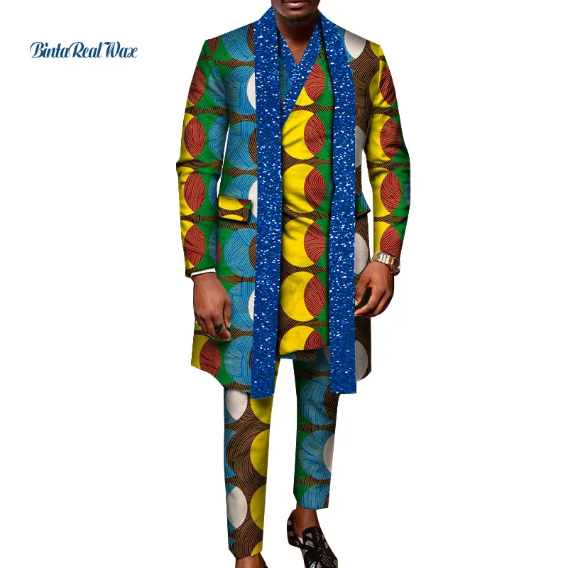 African Design Clothing African Man Clothes Bling Party Men Long Top Shirts and Pants 3pcs Sets WYN1244