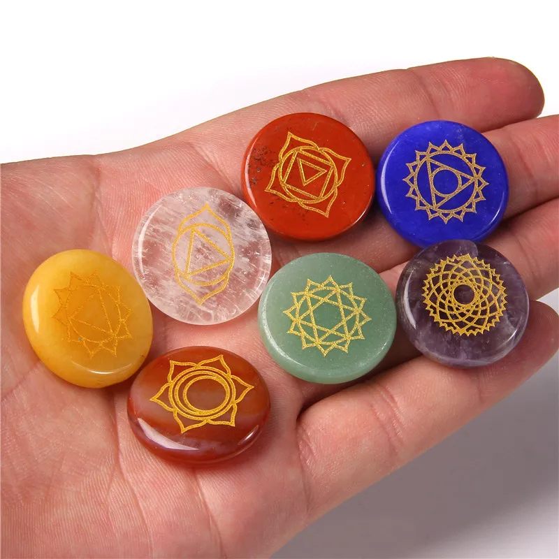 

7 Chakra Natural Stone Divination Symbols Stone Set Palm Crystal Gemstones Fengshui Decor Fortune-telling Reiki Healing Ornament