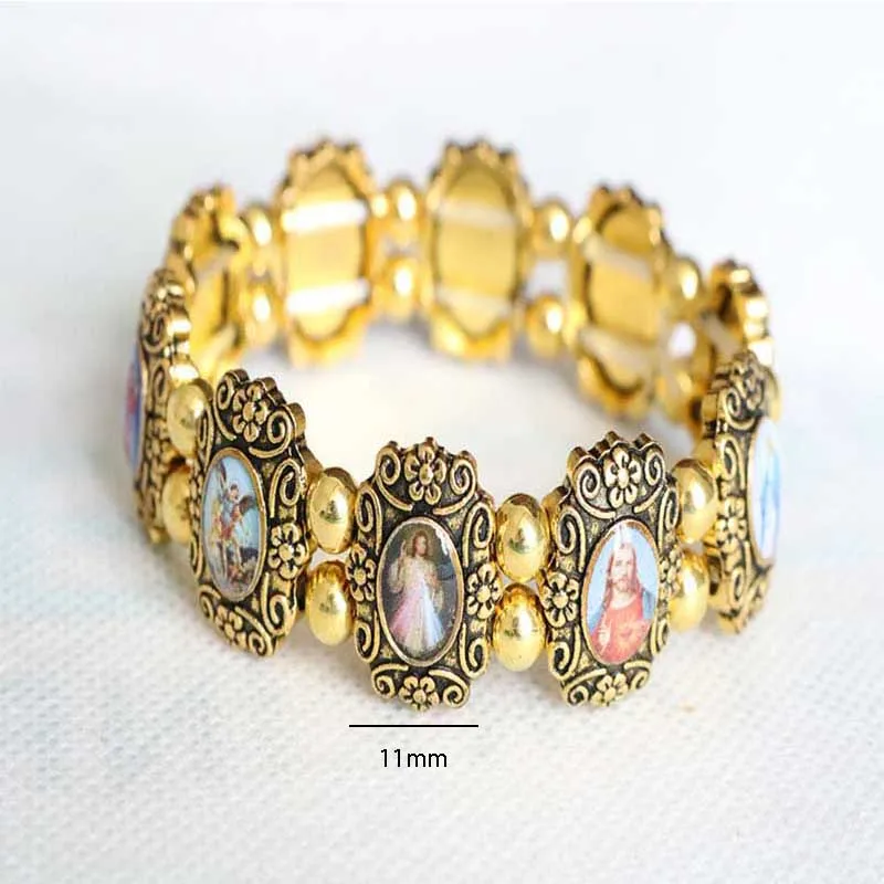 Классический металлический овальный браслет святого креста Иисуса, который является символом терпимости, с бусинами, напоминающими сострадание Марии.