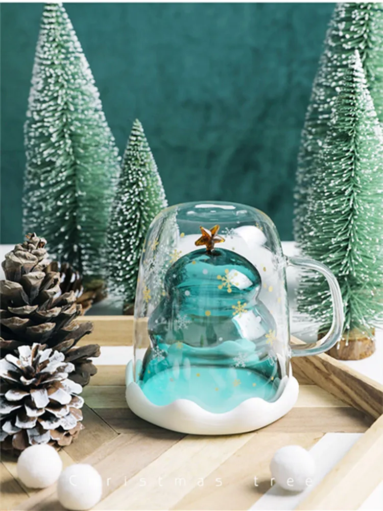 

Christmas Glasses Nordic Style Domestic Water Cup With LID Double Deck Cute Heat Insulation