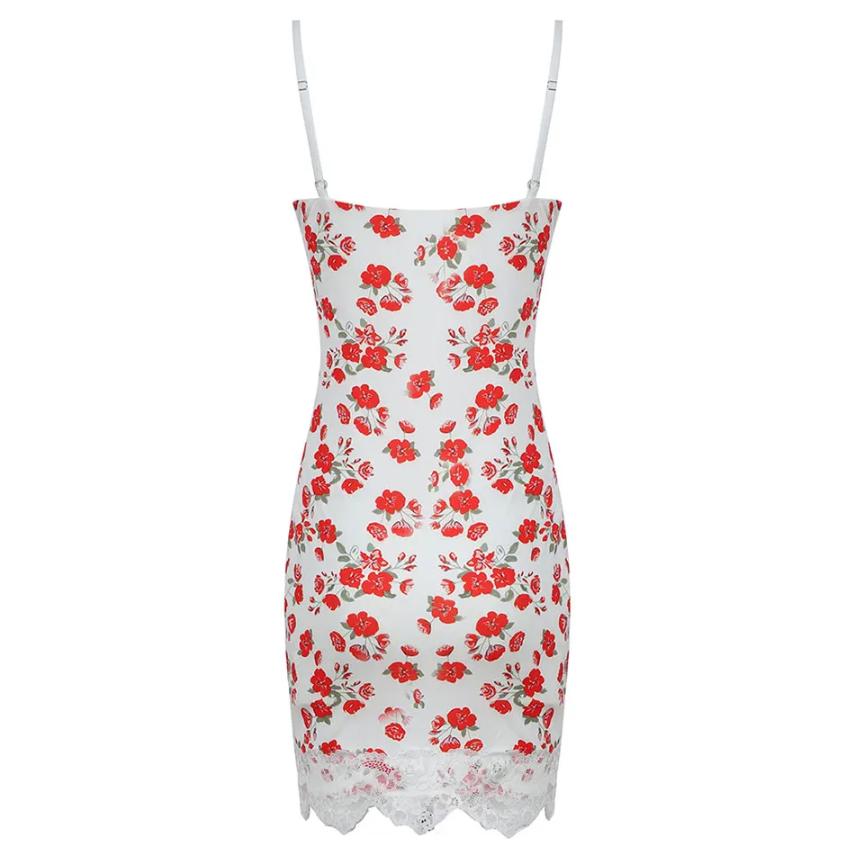 

Floral Print Women's Stretch Dress Sexy Sleeveless Lace Bodycon Club Party Spaghetti Mini Dress 2020 Fashion New Female