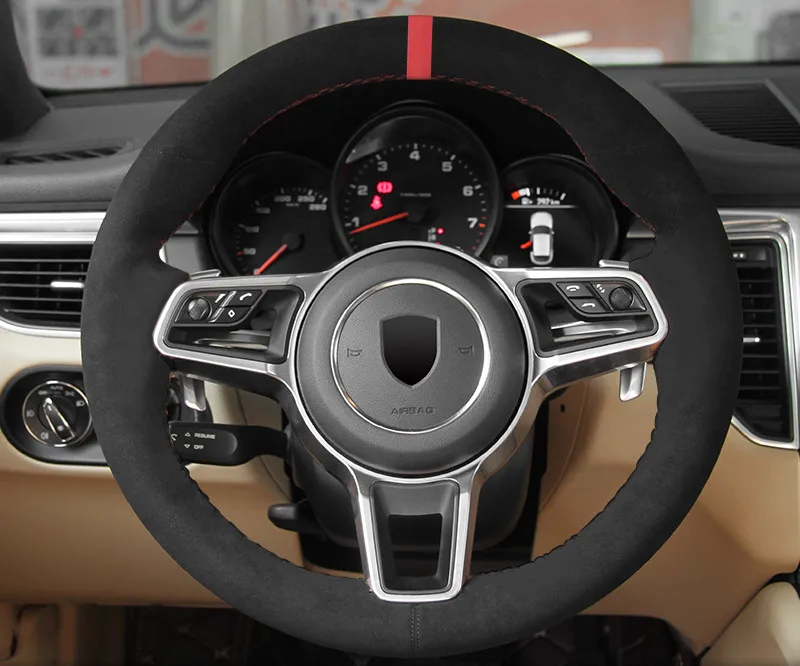 

For Porsche Cayenne macan Panamera DIY black suede interior special steering wheel cover car accessories
