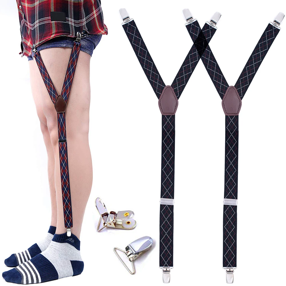 

2pcs Shirt Stays Holders Men Military Police Y-Style Adjustable Elastic Non-Slip Clip Leg Suspenders Straps Sock Garters Clamps