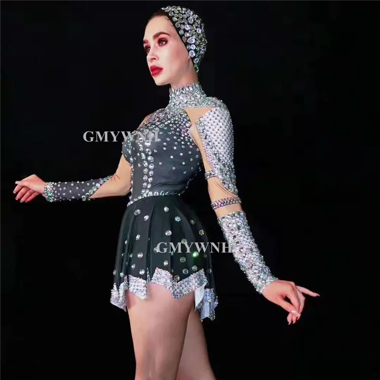 A03 Бальные танцы Танцевальный сценический костюм вечерние носит Стразы женское платье цельная мини-юбка цветная одежда со стразами на день ... от AliExpress RU&CIS NEW