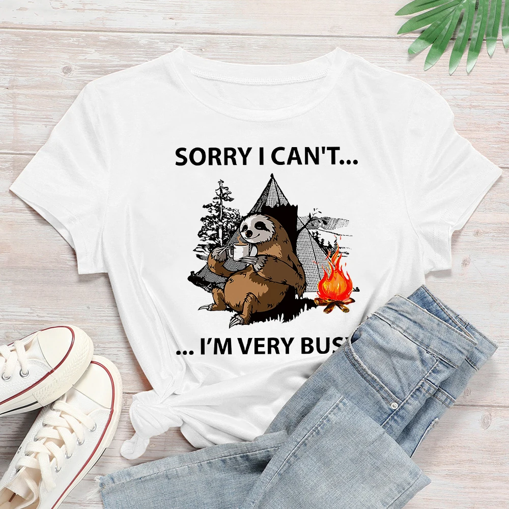 

2021 Aesthetic Shirt Sorry I Can't I'm Very Busy Printed Shirt Clothes Personalized Style Plus Size Streetwear Hipster Women Tee