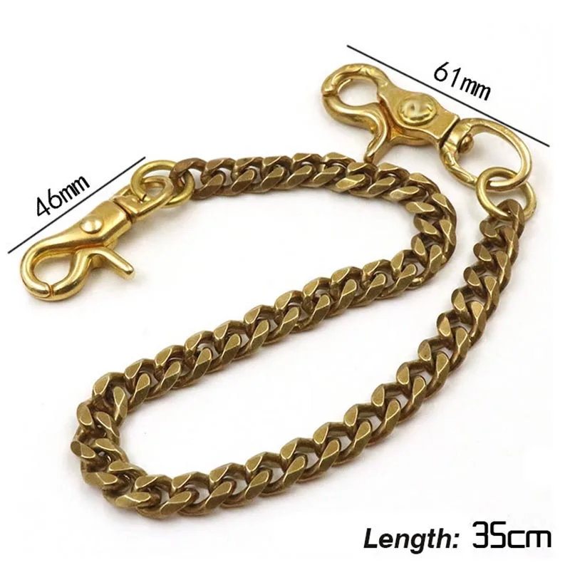 brass Твердый латунный кошелек цепочка для ключей 35 см мужской пояс подвесной брелок с кольцом восстановление древнего Латунного Кольца цепь для брюк BD021 - Цвет: brass