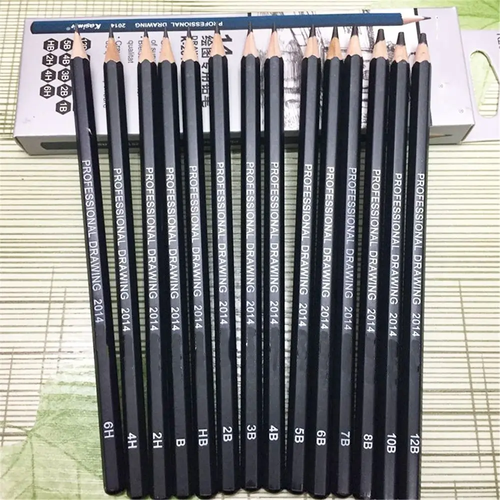 

14pcs/set Professional Wooden Sketch Pencils 12B 10B 8B 7B 6B 5B 4B 3B 2B B HB 2H 4H 6H Graphite Art Manual Drawing Pen Standard