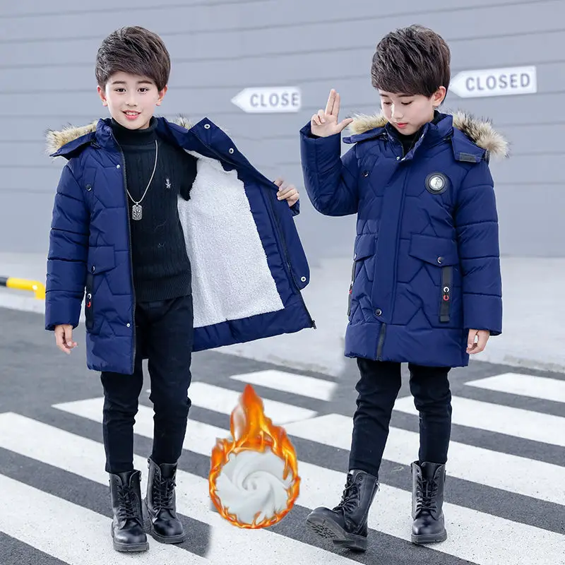 Boys Winter Jacket New Children's Winter Clothing Kids Down Cotton Outerwear Fur Collar Jacket Thickening Velvet Coats