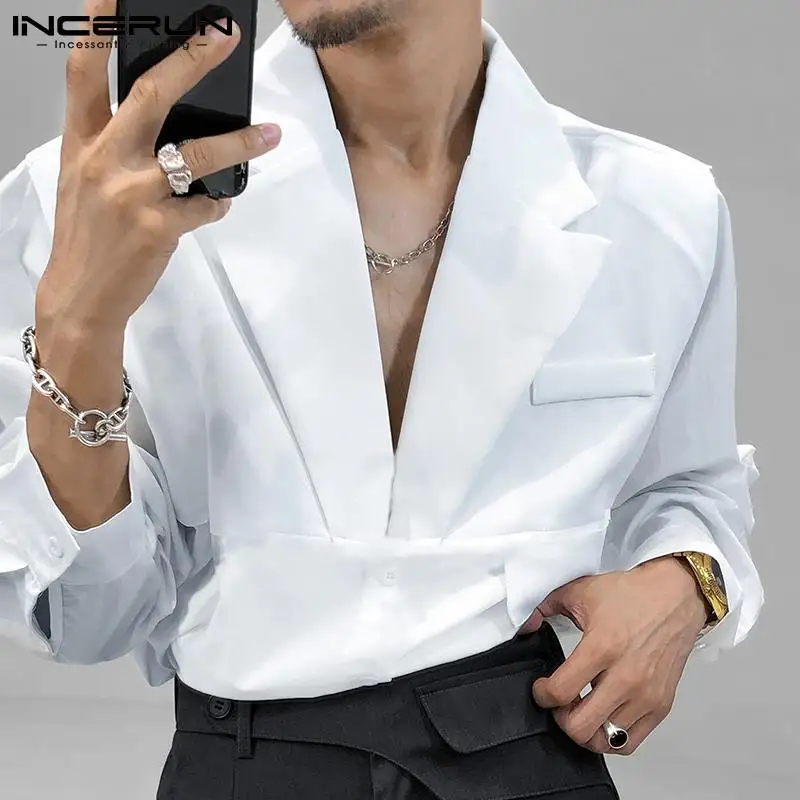 INCERUN Tops 2022 Korean Style New Men's Stitching Personality Trend Fashion Casual Streetwear Brand Long-sleeved Shirts S-5XL