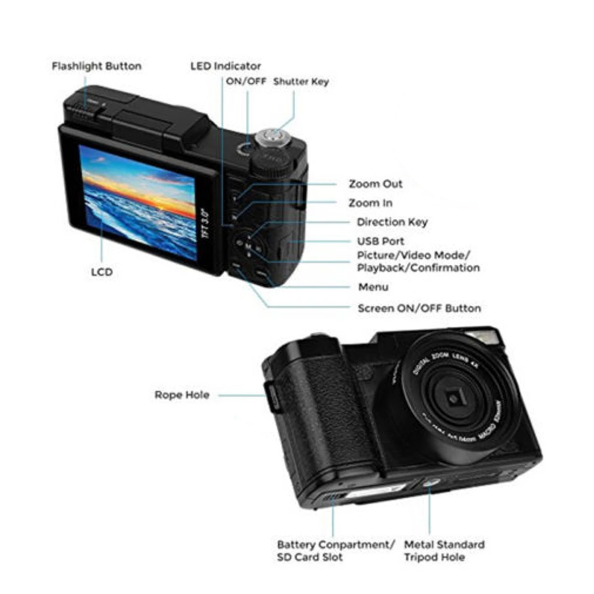 

Video Camera Camcorder Full HD WiFi Vlogging Camera 4X Digital Zoom IR Night Vision Camara Filmadora