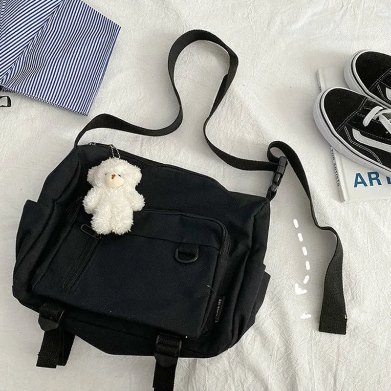 Холщовая сумка-мессенджер на молнии с пряжкой для женщин вместительная