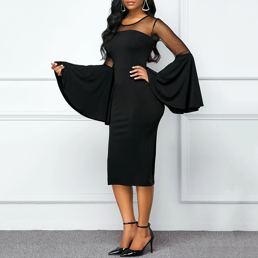 Женское сексуальное однотонное платье с О-образным вырезом длинное