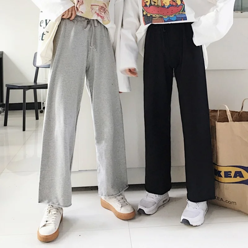 

Свободные универсальные прямые широкие брюки с высокой талией, женская одежда на раннюю осень 2021, Новые повседневные однотонные спортивные...