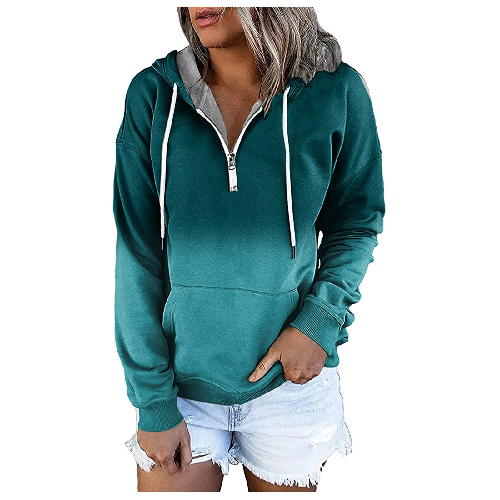 

Oversized Hoodies Women Clothing Gradient Bottoming Long Sleeve Tops Loose Pocket Sweatshirt Girl Casual Zipper Pullovers