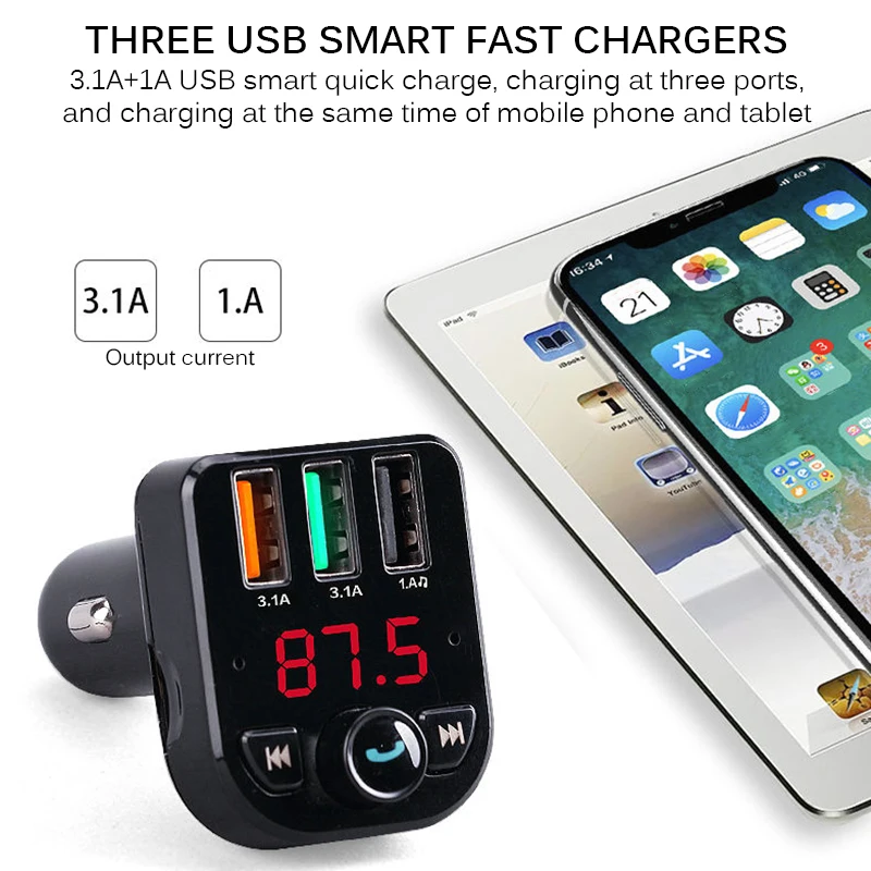 Быстрая зарядка FM передатчик Bluetooth цифровой экран автомобильный комплект ЖК MP3