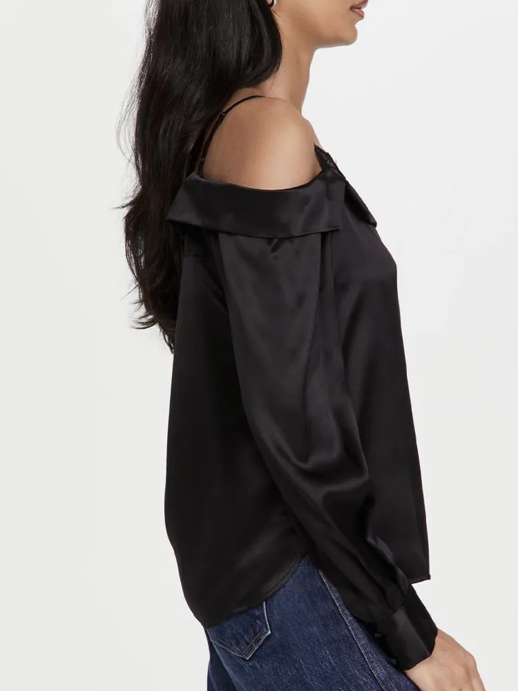 Женский кружевной топ на бретельках ZA однобортный пикантный с открытыми плечами