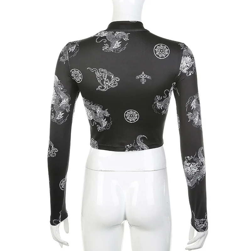 Футболка с принтом китайского дракона для фитнеса женская одежда готический