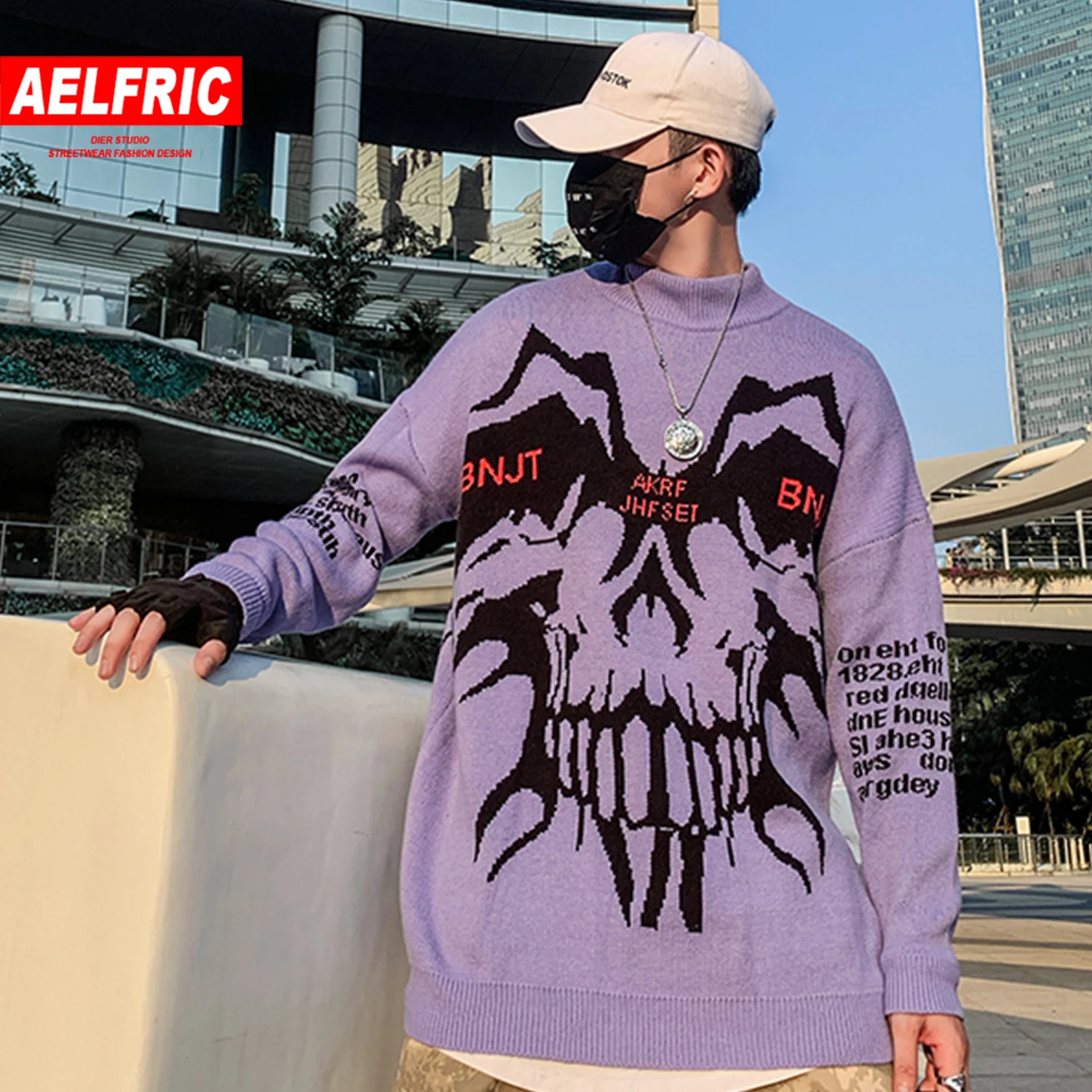 AELFRIC/модный вязаный мужской свитер с монстрами; сезон осень-зима; Harajuku; уличная одежда в стиле хип-хоп; рваные мужские повседневные хлопковые пуловеры; верхняя одежда