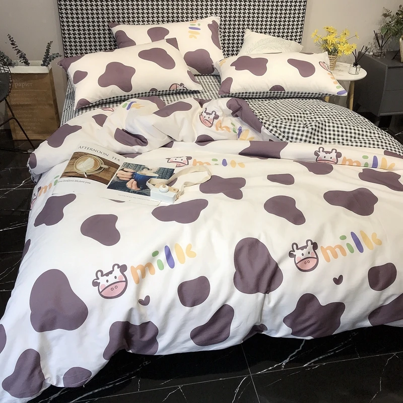 

ins wind pure cotton four-piece small fresh kit full cotton duvet cover cartoon bedding bed linen home textile three-piece set