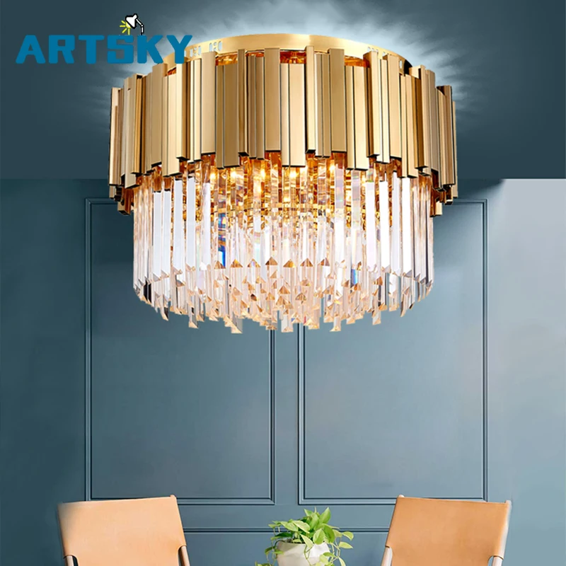 Роскошный современный круглый светодиодный светильник с кристаллами для