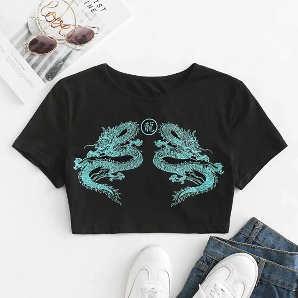 Укороченный топ в китайском стиле женская летняя футболка с вышивкой виде