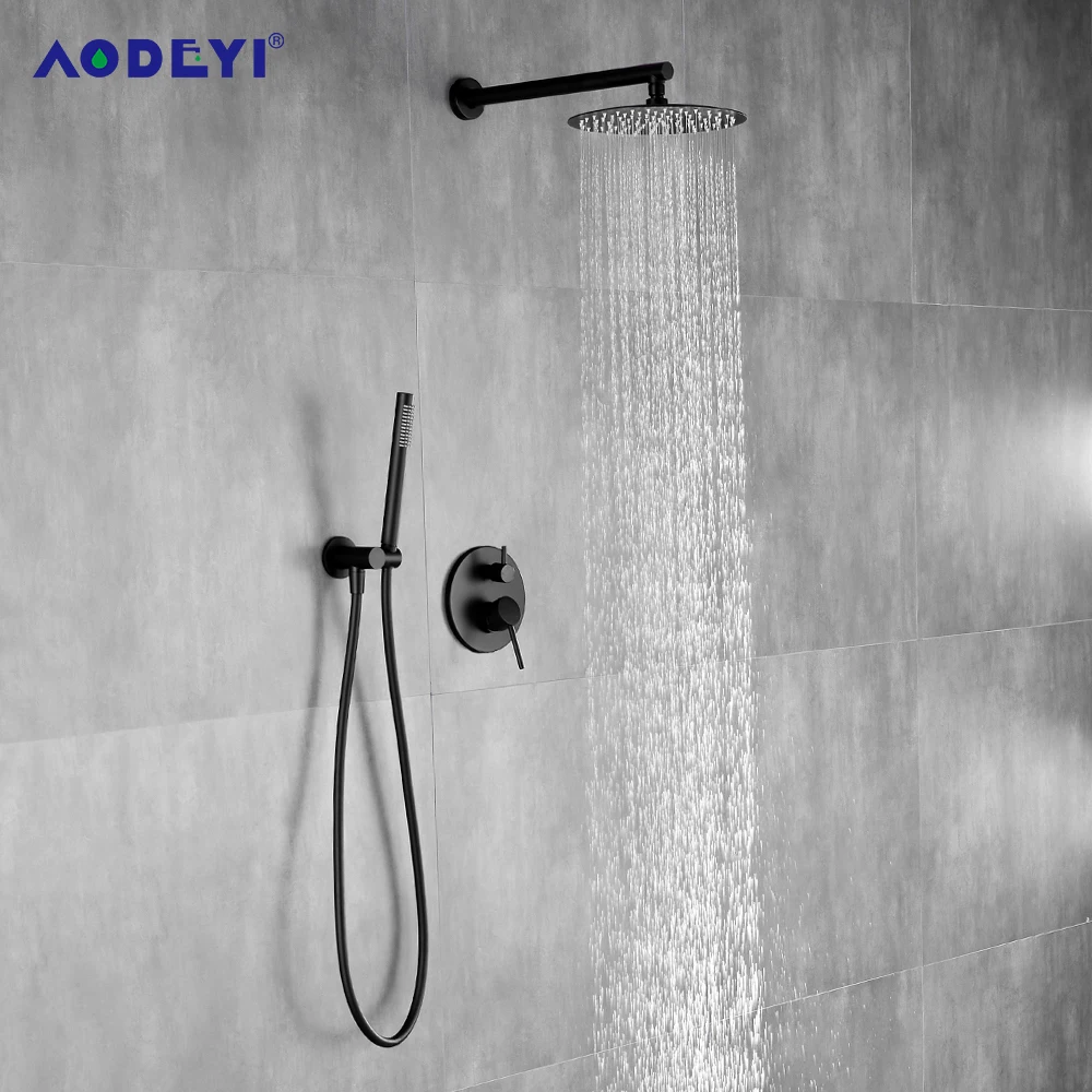

Brass Black Wall Mounted Bathroom Shower Set System Faucets Ceiling Overhead Rain 8-12" Shower Head Bath Mixer Faucet
