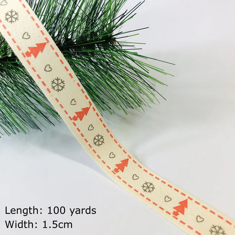 100 Yards 100 ярдов напечатанные хлопковые ленты Merry Christmas 15 мм DIY швейная подарочная упаковка хлопчатобумажная лента Новогодняя лента - Цвет: 100 Yards