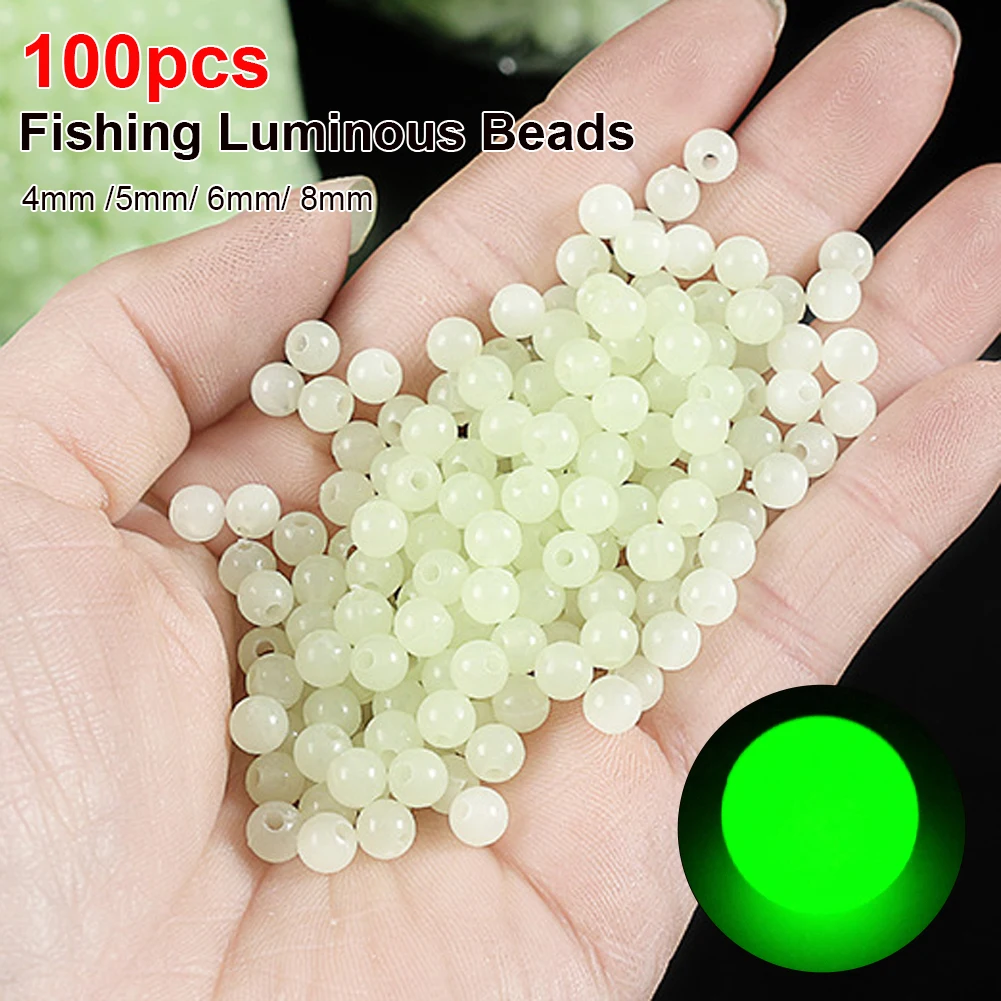 

100pc Fishing Floats Beads Luminous Fishing Beads Glowing Sink Beads 4mm 5mm 6mm 8mm Bass Bait Green Fishing Lure Accessories