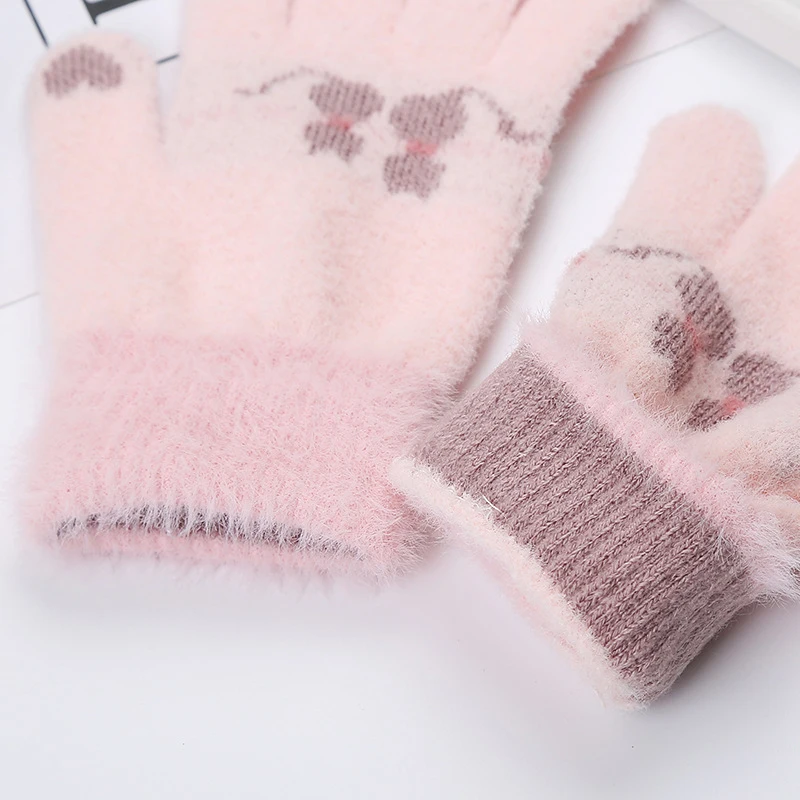 

Women's Cashmere Knitted Winter Gloves Cashmere Knitted Women Autumn Winter Warm Thick Gloves Touch Screen Cute Cat Gloves