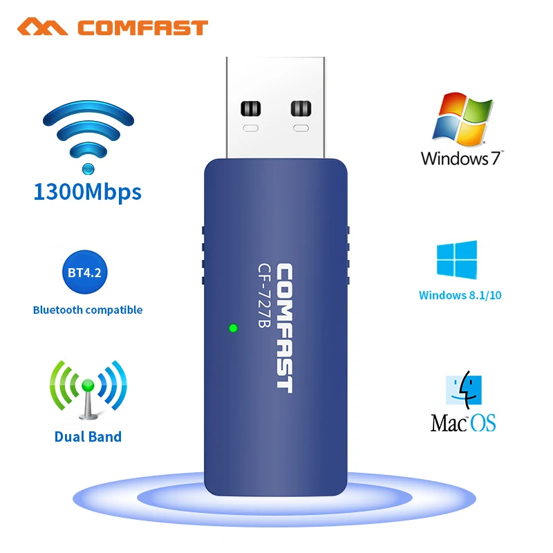 

USB-адаптер Wi-fi 1300 Мбит/с, 5 ГГц, Bluetooth-антенна, совместима с 4,2 Ethernet, ПК, Wi-fi, для компьютера, музыкального приемника